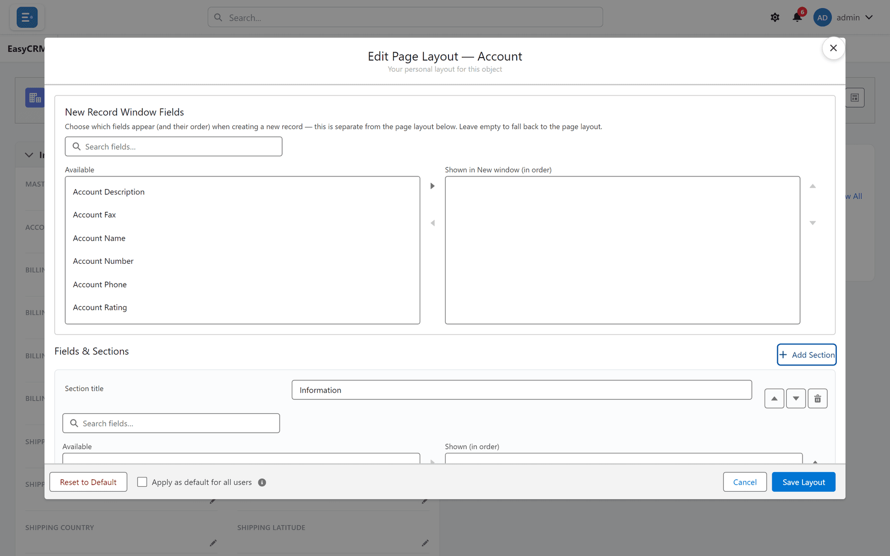 Adding a section