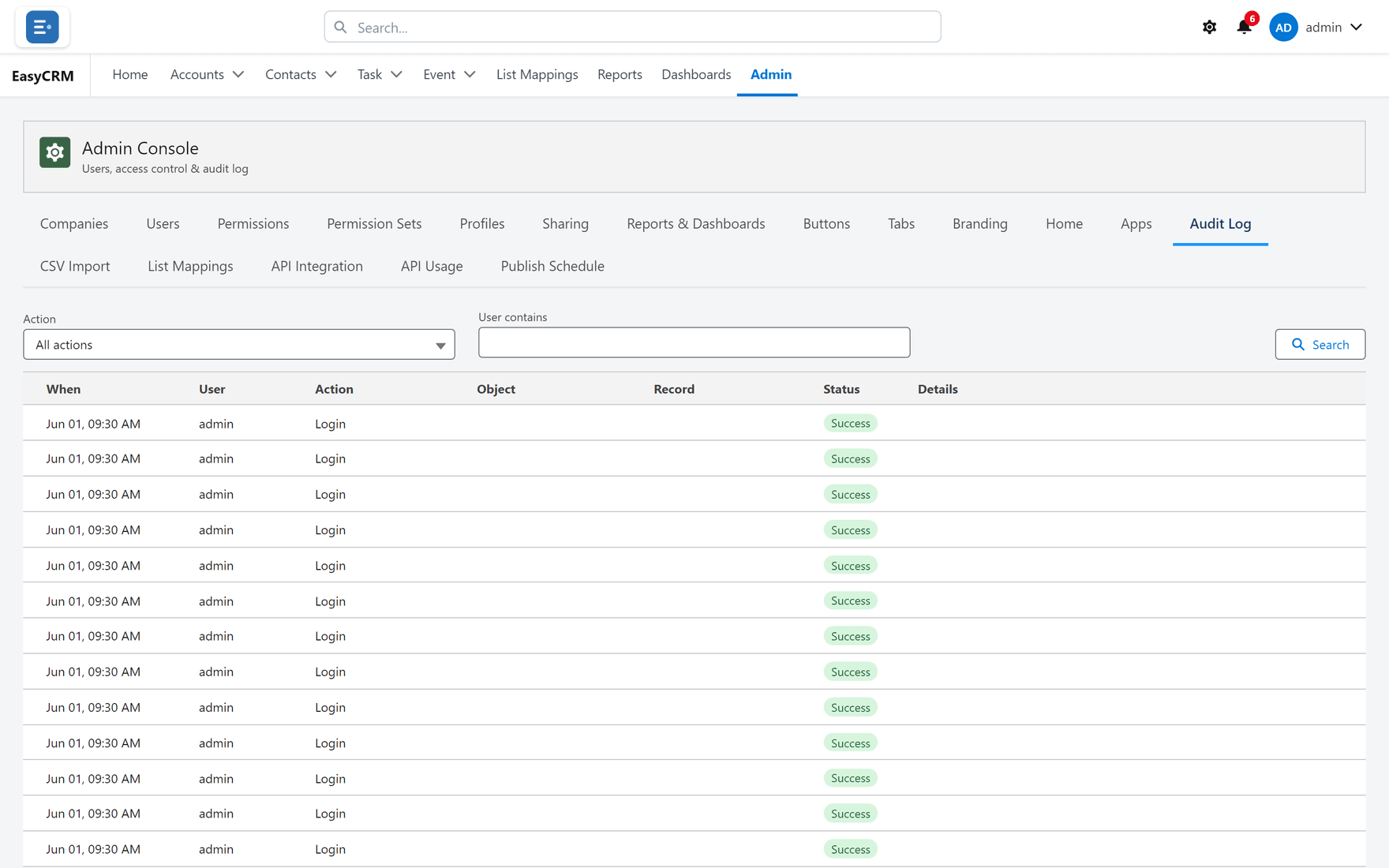 Filtering the audit log