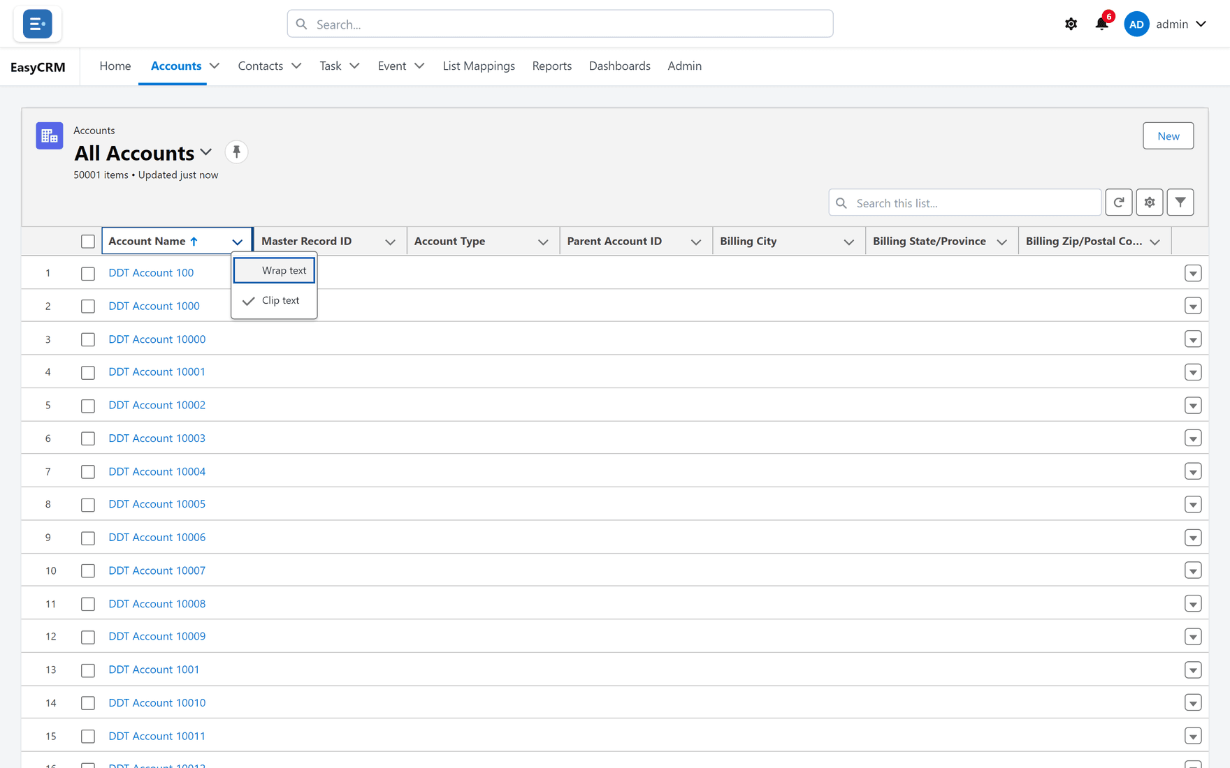 A column menu