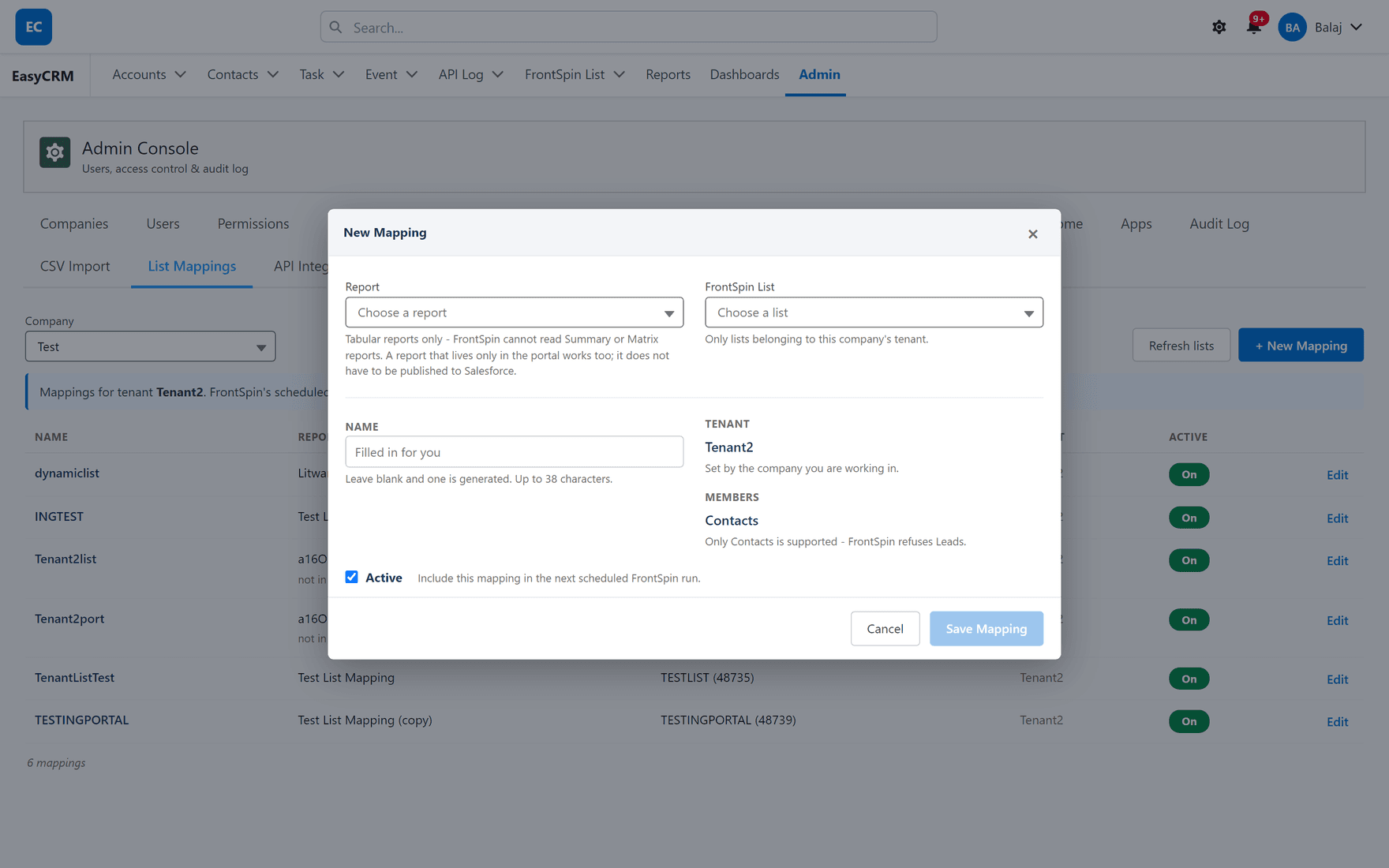 The New Mapping dialog