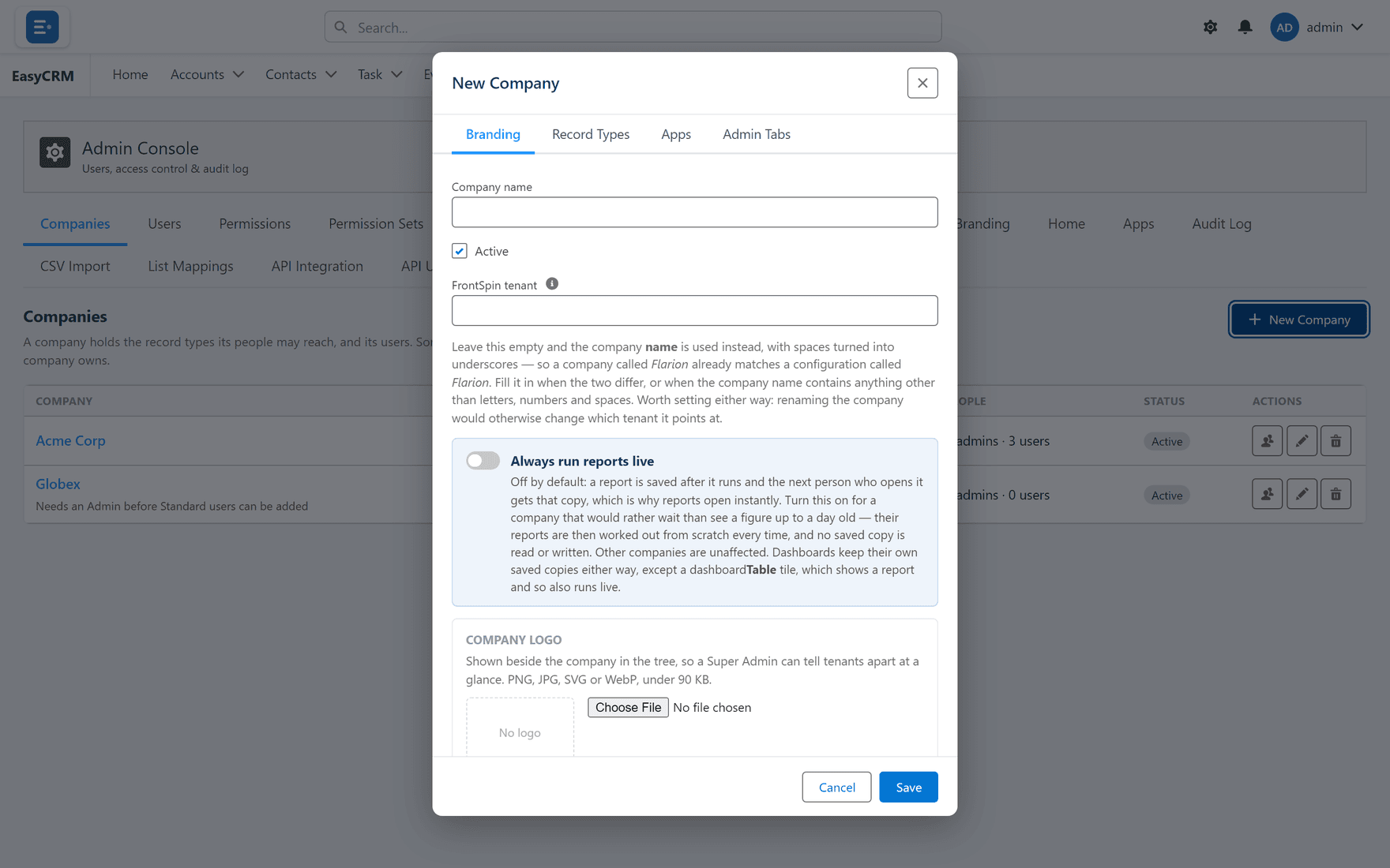 Adding a company