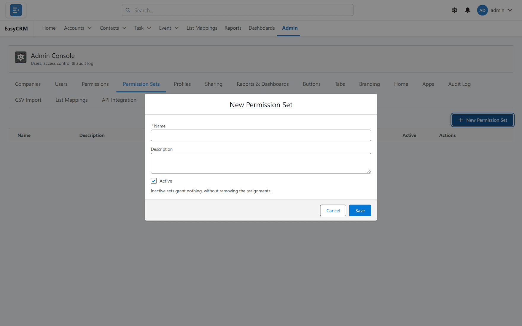 Adding a permission set