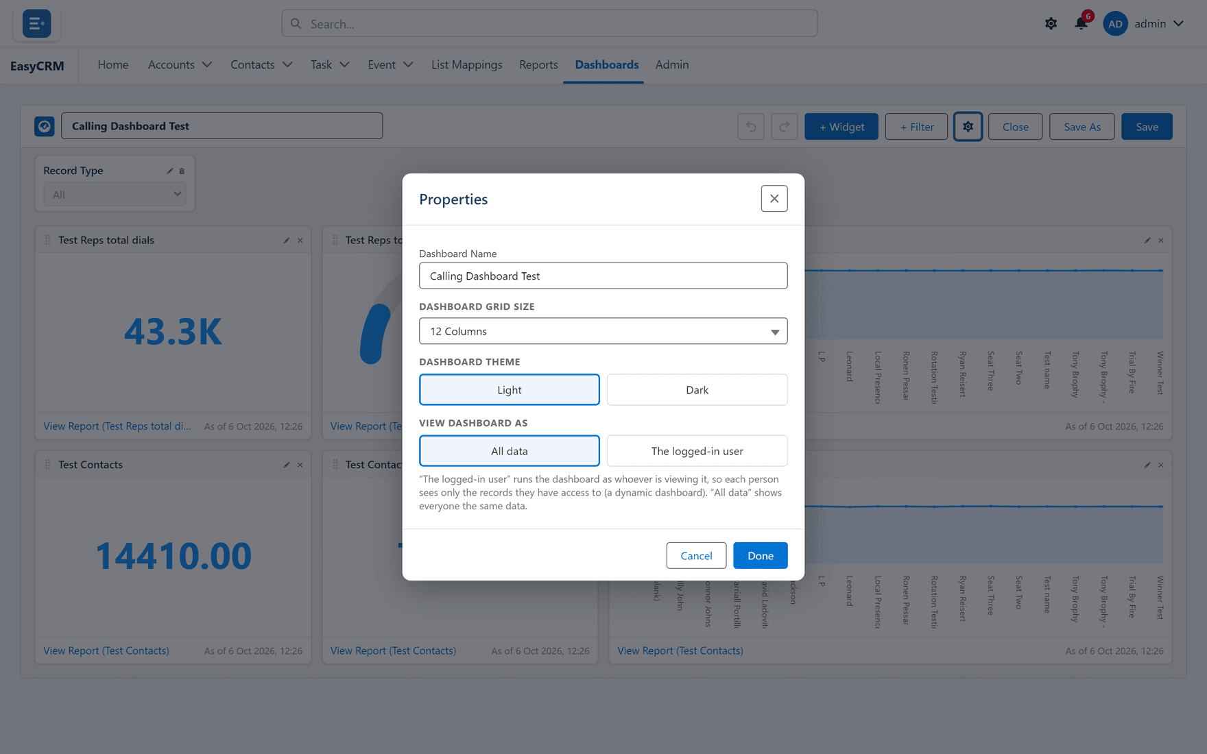 Dashboard properties