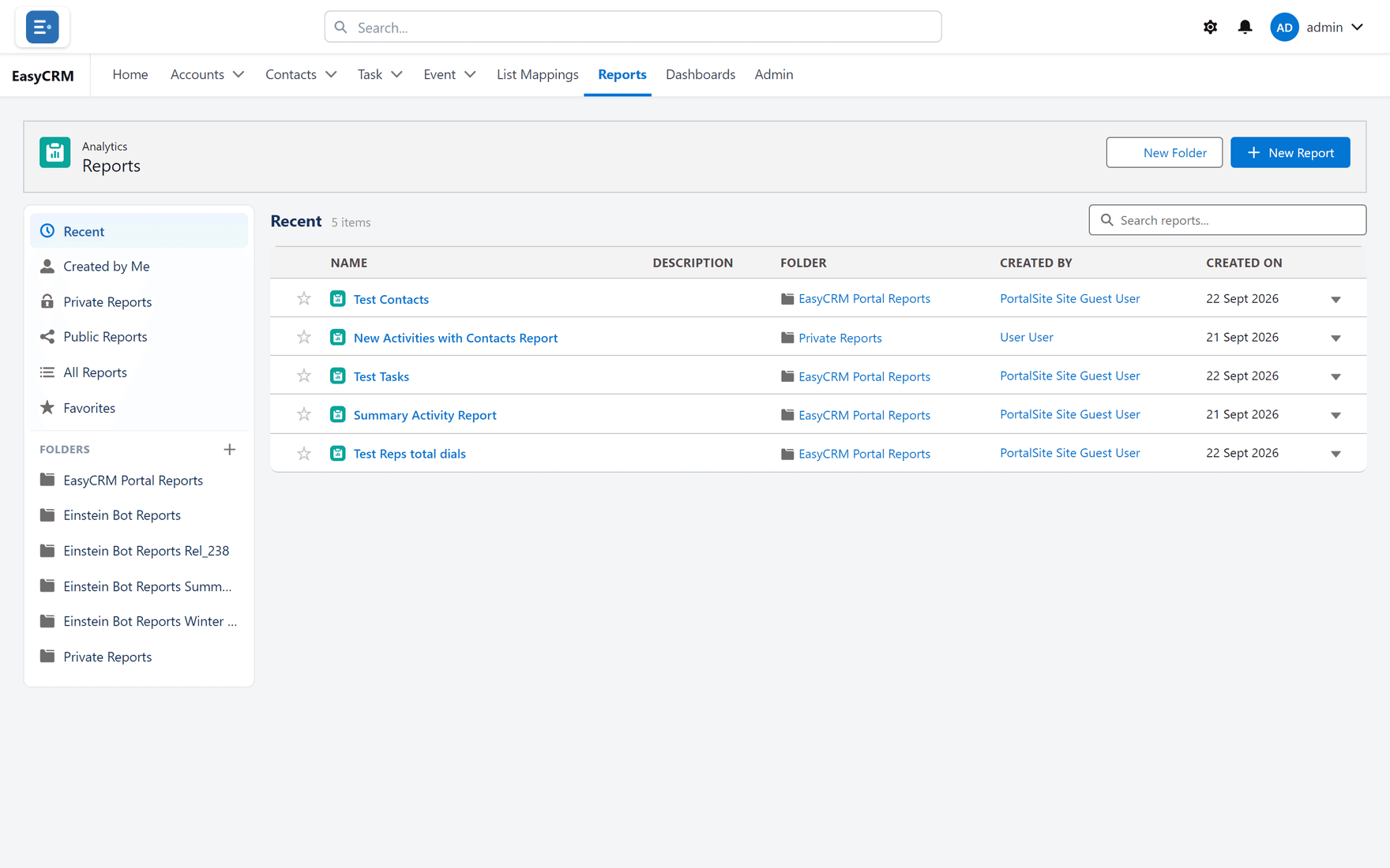 The Reports list