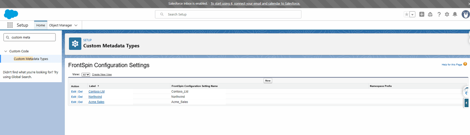 The configuration rows