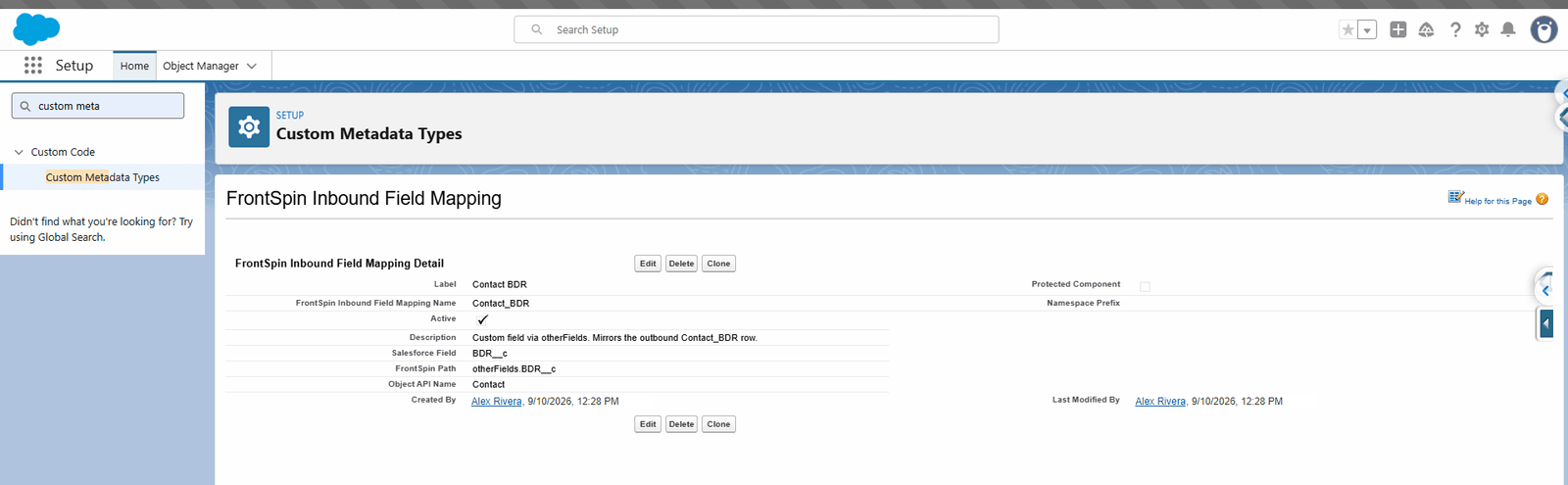 An inbound field mapping